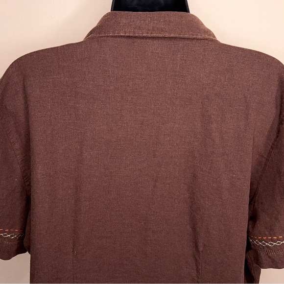 Vintage Large Classic Elements Brown Linen Blend Short Sleeve Button Up Top - Picture 7 of 13